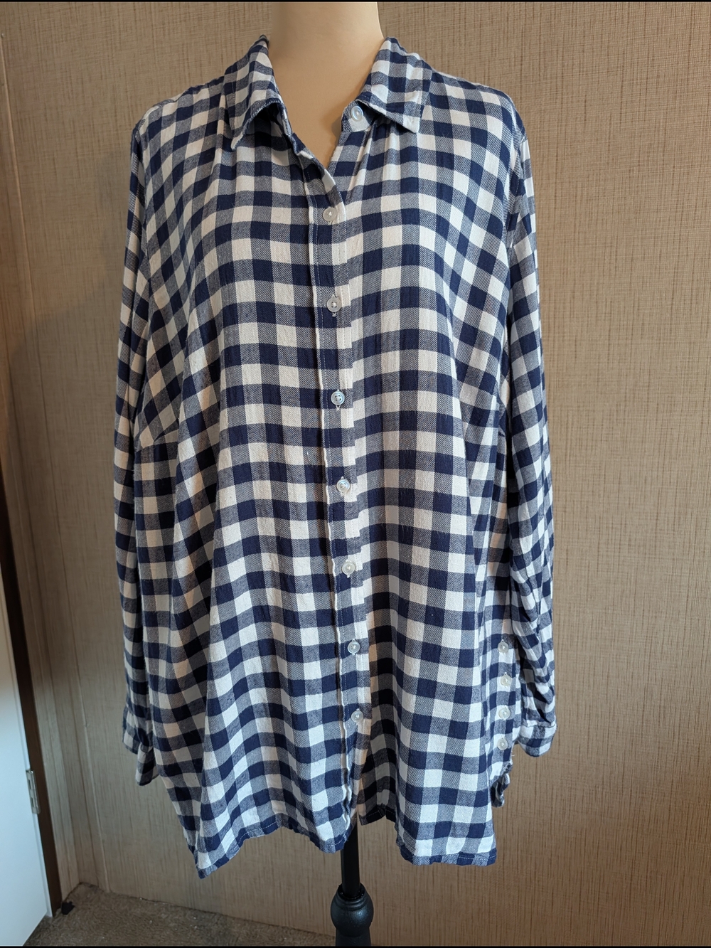 Red Camel Navy & White Gingham Button-Up Top